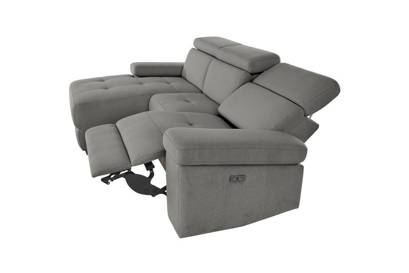Hörnsoffa 3-sits Rayland Grå, Sunday tyg, Vänster Elektrisk Fåtölj - Grå, Sunday tyg, Vänster Elektrisk Fåtölj - Möbler - Soffa - Biosoffa & reclinersoffa
