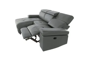 Hörnsoffa 3-sits Rayland Grå, PU, Vänster Manuell Fåtölj - Grå, PU, Vänster Manuell Fåtölj - Möbler - Soffa - Biosoffa & reclinersoffa