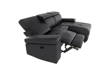 Hörnsoffa 3-sits Rayland Svart, Läder/PU, Höger manuell vilstol - Svart, Läder/PU, Höger manuell vilstol - Möbler - Soffa - Biosoffa & reclinersoffa