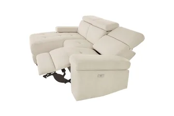 Hörnsoffa 3-sits Rayland Vit, Sunday tyg, Vänster Elektrisk Fåtölj - Vit, Sunday tyg, Vänster Elektrisk Fåtölj - Möbler - Soffa - Biosoffa & reclinersoffa