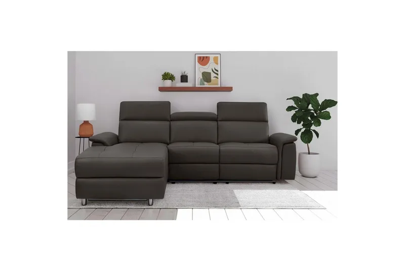 Hörnsoffa 3-sits Pareli Brun, Läder/PU, Vänster Manuell Fåtölj - Brun, Läder/PU, Vänster Manuell Fåtölj - Möbler - Soffa - Biosoffa & reclinersoffa