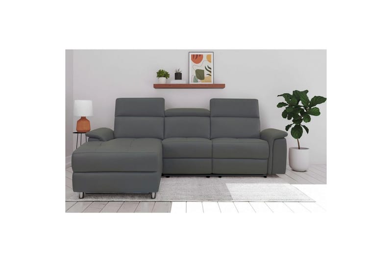 Hörnsoffa 3-sits Pareli Grå, Läder/PU, Vänster Manuell Fåtölj - Grå, Läder/PU, Vänster Manuell Fåtölj - Möbler - Soffa - Biosoffa & reclinersoffa