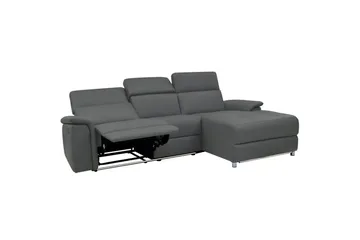 Hörnsoffa 3-sits Pareli Grå, Läder/PU, Höger elektrisk vilstol - Grå, Läder/PU, Höger elektrisk vilstol - Möbler - Soffa - Biosoffa & reclinersoffa