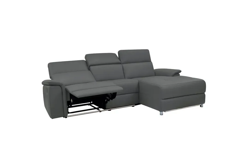 Hörnsoffa 3-sits Pareli Grå, Läder/PU, Höger elektrisk vilstol - Grå, Läder/PU, Höger elektrisk vilstol - Möbler - Soffa - Biosoffa & reclinersoffa