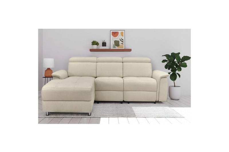 Hörnsoffa 3-sits Pareli Vit, Sunday tyg, Vänster Manuell Fåtölj - Vit, Sunday tyg, Vänster Manuell Fåtölj - Möbler - Soffa - Biosoffa & reclinersoffa