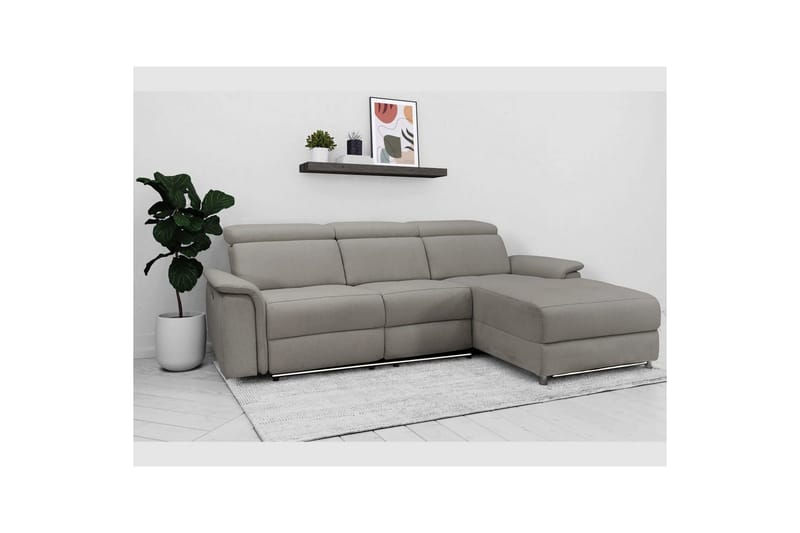 Hörnsoffa 3-sits Pareli Grå, Sunday tyg, Höger manuell vilstol - Grå, Sunday tyg, Höger manuell vilstol - Möbler - Soffa - Biosoffa & reclinersoffa