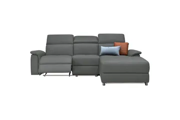 Hörnsoffa 3-sits Pareli Grå, Läder/PU, Höger elektrisk vilstol - Grå, Läder/PU, Höger elektrisk vilstol - Möbler - Soffa - Biosoffa & reclinersoffa