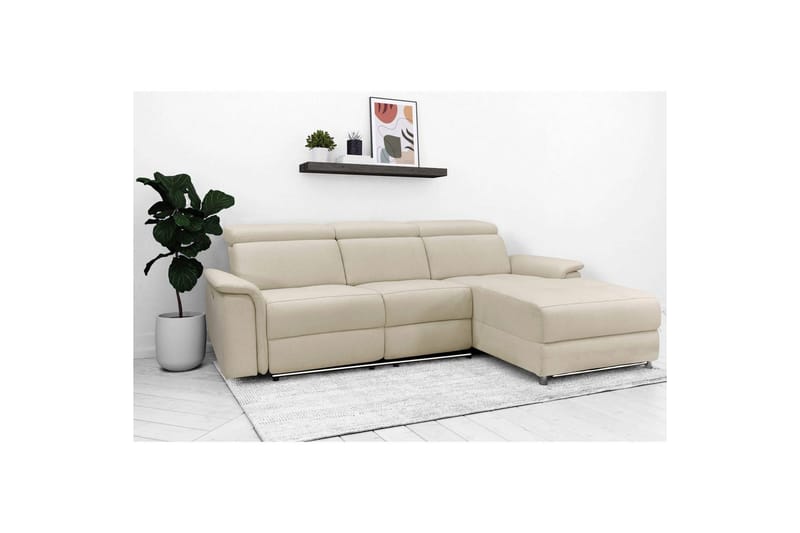 Hörnsoffa 3-sits Pareli Vit, Sunday tyg, Höger manuell vilstol - Vit, Sunday tyg, Höger manuell vilstol - Möbler - Soffa - Biosoffa & reclinersoffa