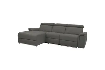 Hörnsoffa 3-sits Pareli Grå, Läder/PU, Vänster Manuell Fåtölj - Grå, Läder/PU, Vänster Manuell Fåtölj - Möbler - Soffa - Biosoffa & reclinersoffa