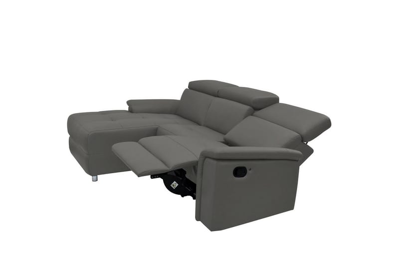 Hörnsoffa 3-sits Pareli Grå, Läder/PU, Vänster Manuell Fåtölj - Grå, Läder/PU, Vänster Manuell Fåtölj - Möbler - Soffa - Biosoffa & reclinersoffa