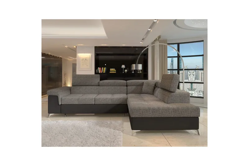 Hörnsoffa Eltap Eridano 275x202x88 cm - Berlin 01, Mjuk 11, Grå, Svart, Höger - Möbler - Soffa - Skinnsoffa