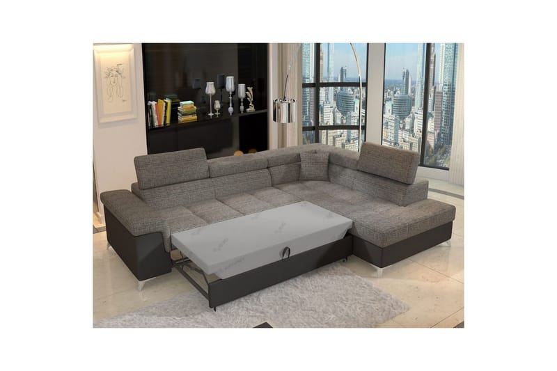 Hörnsoffa Eltap Eridano 275x202x88 cm - Berlin 01, Mjuk 11, Grå, Svart, Höger - Möbler - Soffa - Skinnsoffa