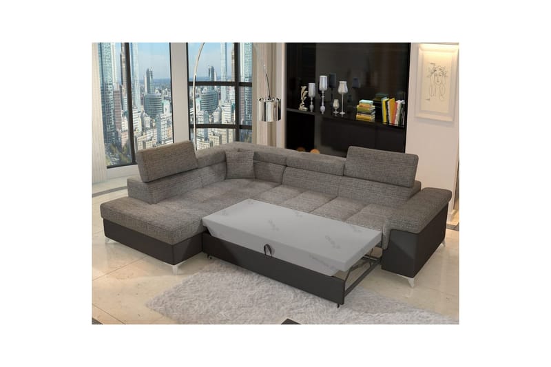 Hörnsoffa Eltap Eridano 275x202x88 cm - Berlin 01, Mjuk 11, Grå, Svart, Vänster - Möbler - Soffa - Skinnsoffa