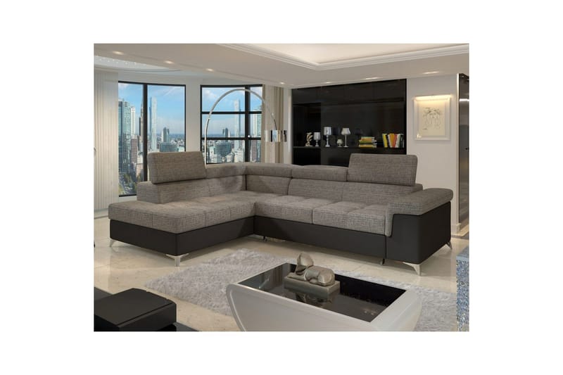 Hörnsoffa Eltap Eridano 275x202x88 cm - Berlin 01, Mjuk 11, Grå, Svart, Vänster - Möbler - Soffa - Skinnsoffa