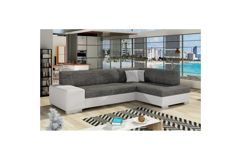 Hörnsoffa Eltap Fabio 268x167x73 cm, Berlin 02, Mjuk 17, Svart, Vit, Höger