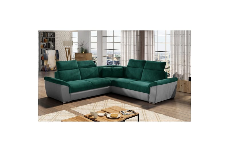 Hörnsoffa Eltap Federico 266x102x266 cm - Kronos 19, Paros 05, Mörkgrön, Universell - Möbler - Soffa - Sammetssoffa