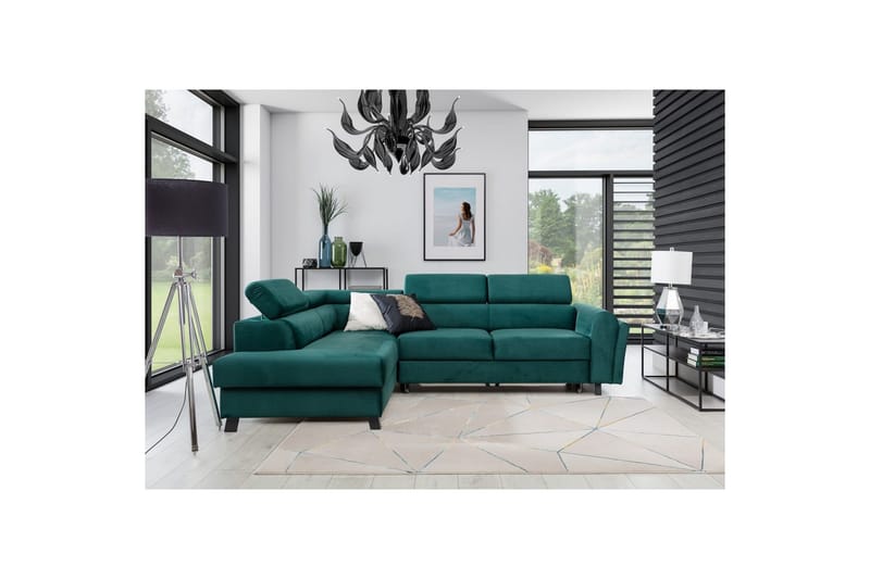 Hörnsoffa Eltap Kairos 265x200x92 cm, Monolit 37, Grön, Vänster