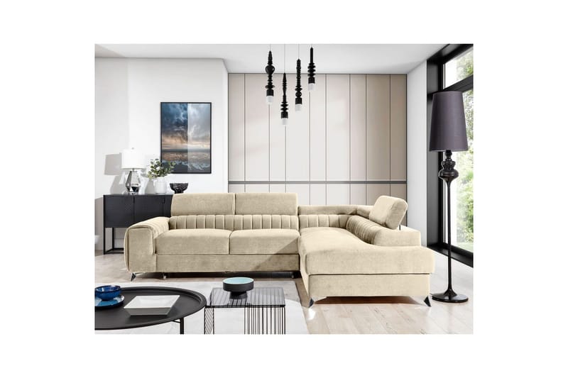 Hörnsoffa Eltap Laurence 278x205x92 cm - Monolith 04, Ljus Beige, Höger - Möbler - Soffa - Sammetssoffa