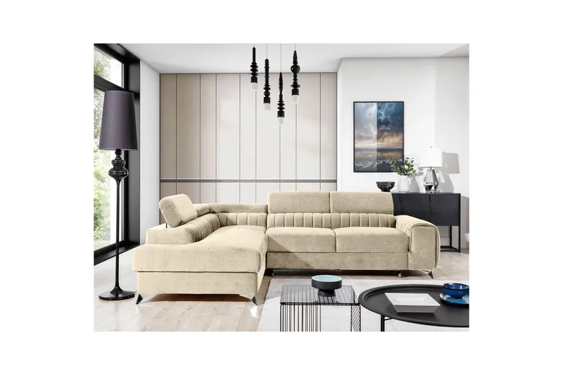 Hörnsoffa Eltap Laurence 278x205x92 cm - Monolith 04, Ljus Beige, Vänster - Möbler - Soffa - Sammetssoffa