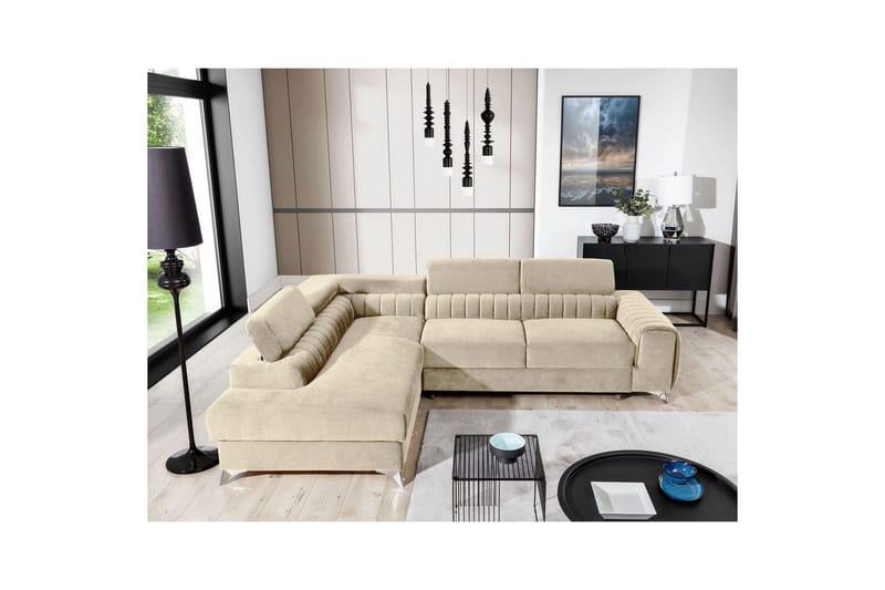 Hörnsoffa Eltap Laurence 278x205x92 cm - Monolith 04, Ljus Beige, Vänster - Möbler - Soffa - Sammetssoffa