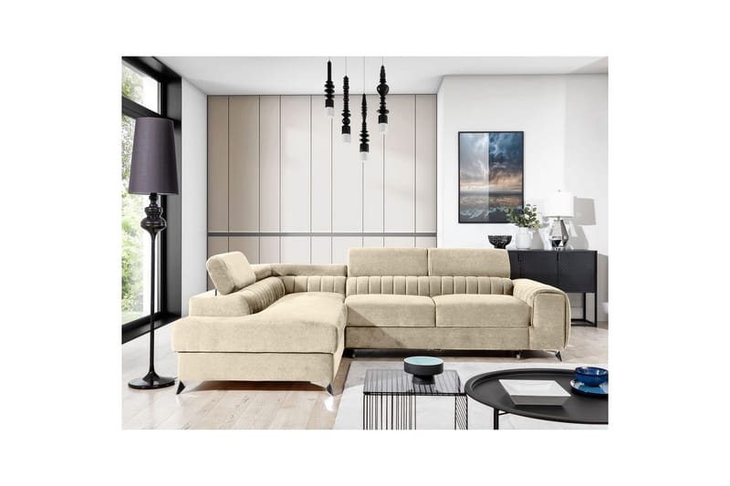 Hörnsoffa Eltap Laurence 278x205x92 cm - Monolith 04, Ljus Beige, Vänster - Möbler - Soffa - Sammetssoffa