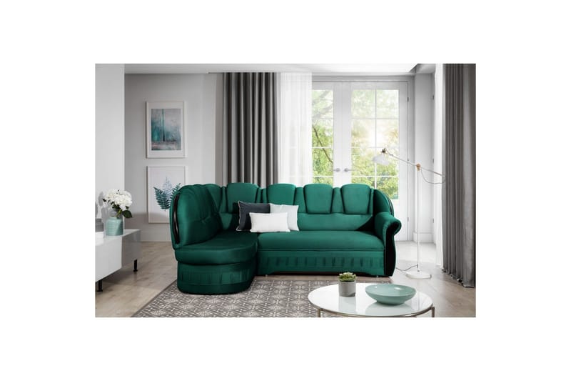 Hörnsoffa Eltap Lord 243x180x112 cm - Nube 35, Grön, Vänster - Möbler - Soffa - Sammetssoffa