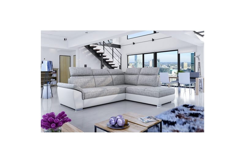 Hörnsoffa Eltap Loreto 260x210x102 cm - Berlin 01, Soft 17, Grå, Vit, Höger - Möbler - Soffa - Skinnsoffa