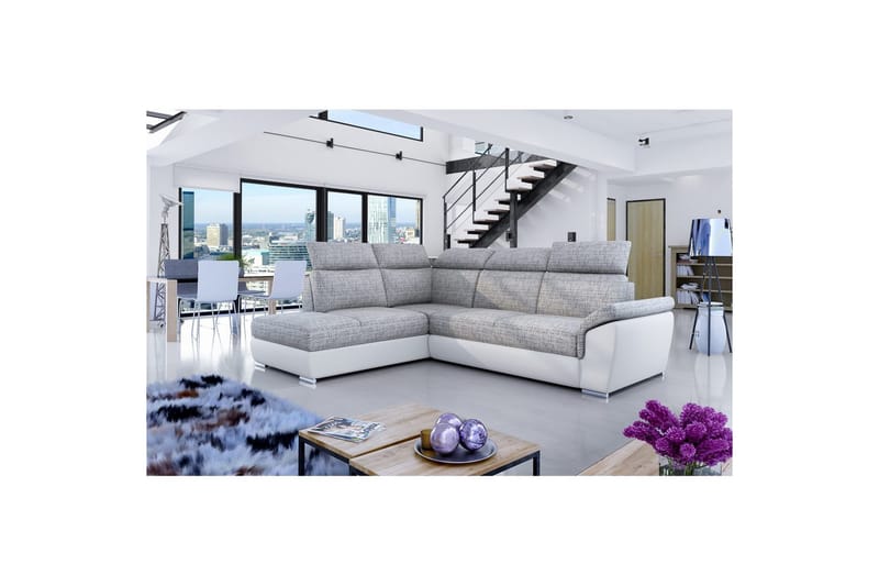 Hörnsoffa Eltap Loreto 260x210x102 cm - Berlin 01, Soft 17, Grå, Vit, Vänster - Möbler - Soffa - Skinnsoffa