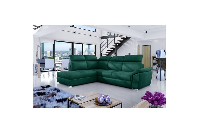 Hörnsoffa Eltap Loreto 260x210x102 cm - Monolit 37, Grön, Vänster - Möbler - Soffa - Sammetssoffa
