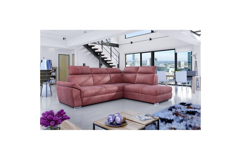 Hörnsoffa Eltap Loreto 260x210x102 cm - Monolit 63, Rosa, Höger - Möbler - Soffa - Sammetssoffa