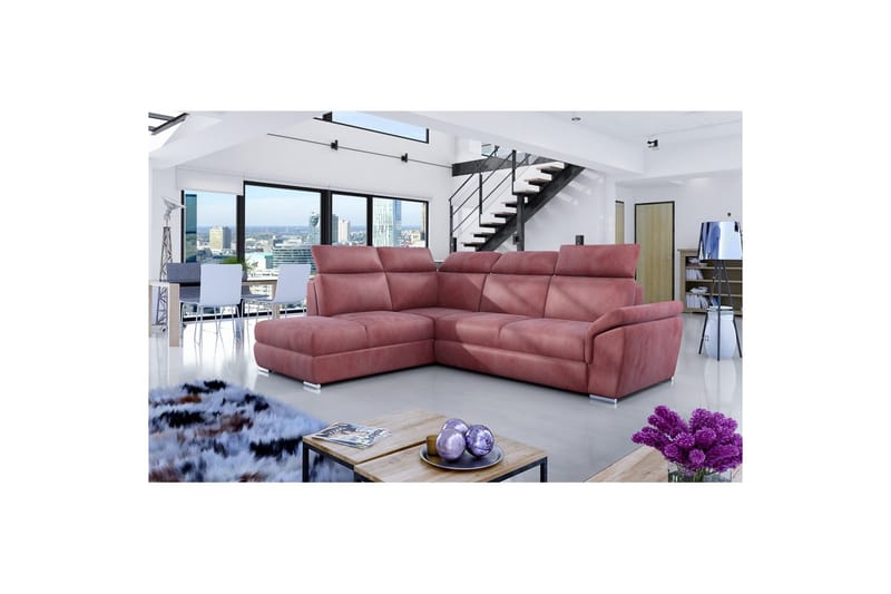 Hörnsoffa Eltap Loreto 260x210x102 cm - Monolit 63, Rosa, Vänster - Möbler - Soffa - Sammetssoffa