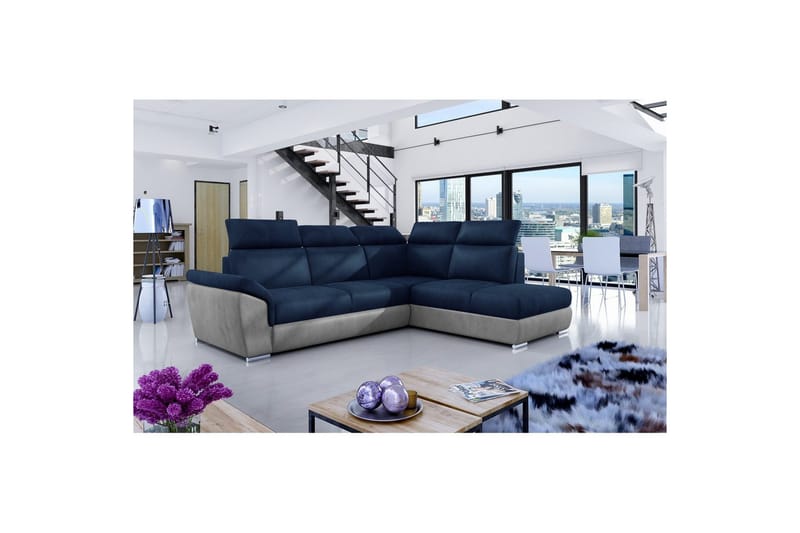Hörnsoffa Eltap Loreto 260x210x102 cm - Monolit 77, Monolit 84, Blå, Ljusgrå, Höger - Möbler - Soffa - Sammetssoffa