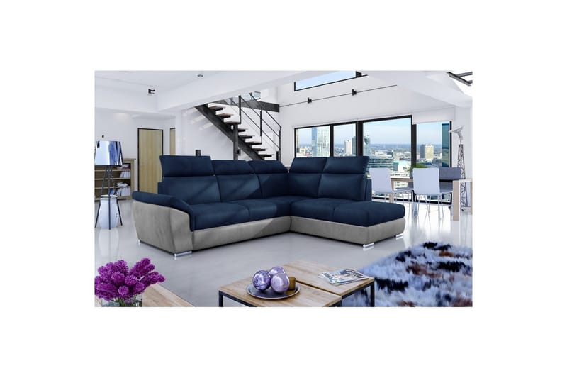 Hörnsoffa Eltap Loreto 260x210x102 cm - Monolit 77, Monolit 84, Blå, Ljusgrå, Höger - Möbler - Soffa - Sammetssoffa