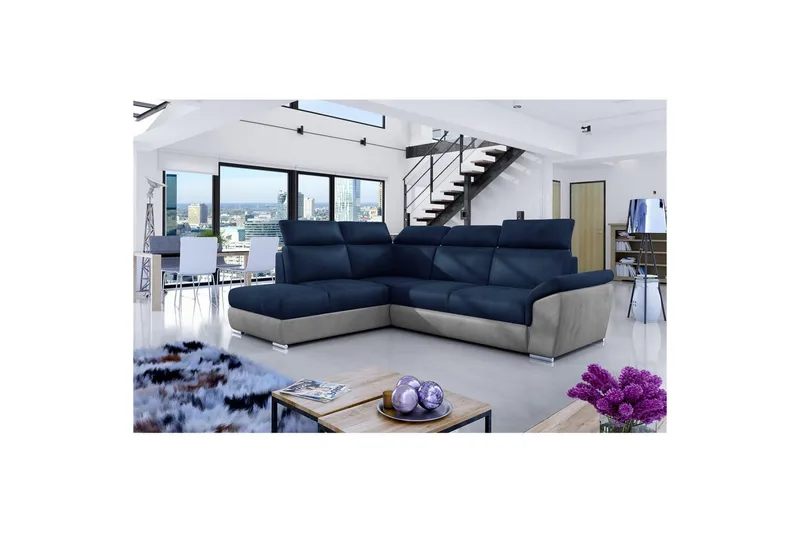 Hörnsoffa Eltap Loreto 260x210x102 cm - Monolit 77, Monolit 84, Blå, Ljusgrå, Vänster - Möbler - Soffa - Sammetssoffa