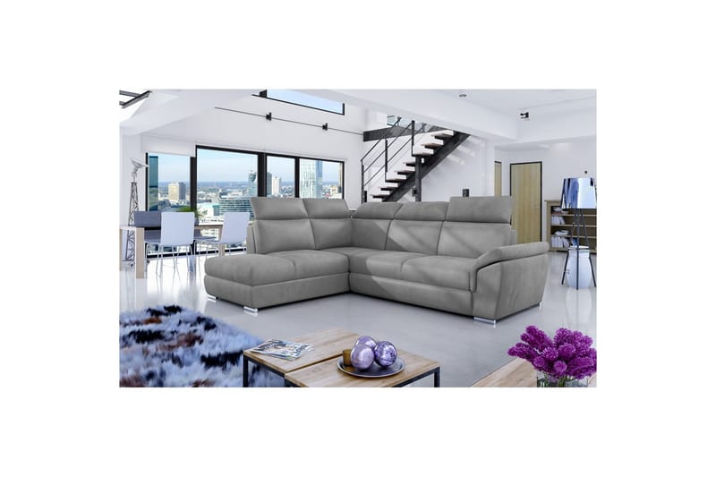 Hörnsoffa Eltap Loreto 260x210x102 cm - Monolit 84, Ljusgrå, Vänster - Möbler - Soffa - Sammetssoffa