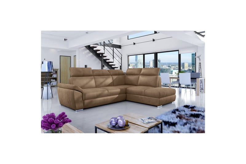 Hörnsoffa Eltap Loreto 260x210x102 cm - Monolith 09, Mörk Beige, Höger - Möbler - Soffa - Sammetssoffa