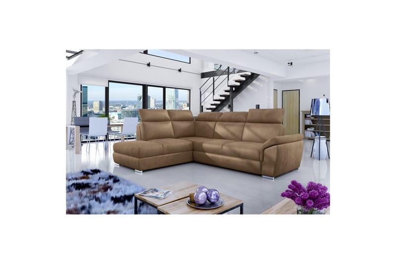 Hörnsoffa Eltap Loreto 260x210x102 cm - Monolith 09, Mörk Beige, Vänster - Möbler - Soffa - Sammetssoffa