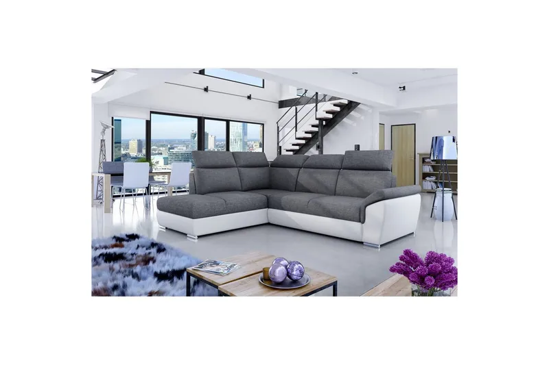 Hörnsoffa Eltap Loreto 260x210x102 cm, Sawana 05, Soft 17, Grå, Vit, Vänster
