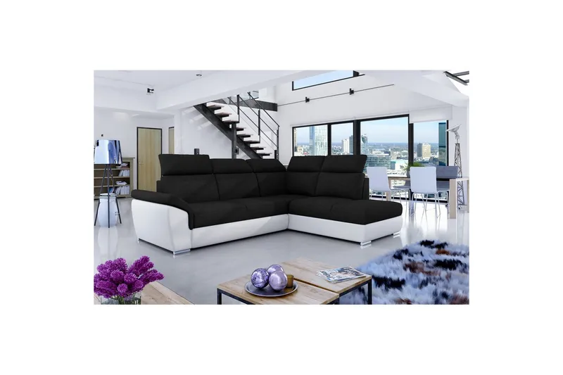 Hörnsoffa Eltap Loreto 260x210x102 cm - Sawana 14, Soft 17, Svart, Vit, Höger - Möbler - Soffa - Skinnsoffa
