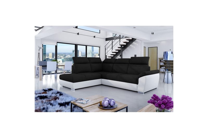 Hörnsoffa Eltap Loreto 260x210x102 cm - Sawana 14, Soft 17, Svart, Vit, Vänster - Möbler - Soffa - Skinnsoffa