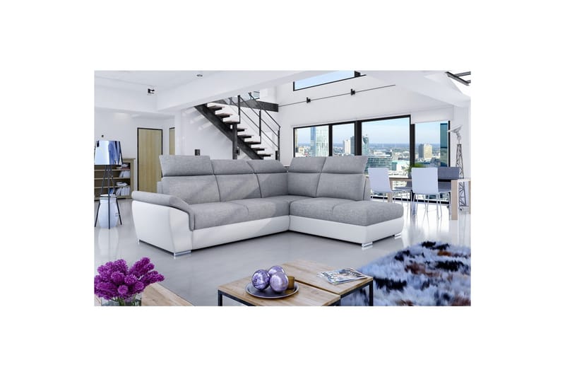 Hörnsoffa Eltap Loreto 260x210x102 cm - Sawana 21, Soft 17, Grå, Vit, Höger - Möbler - Soffa - Skinnsoffa
