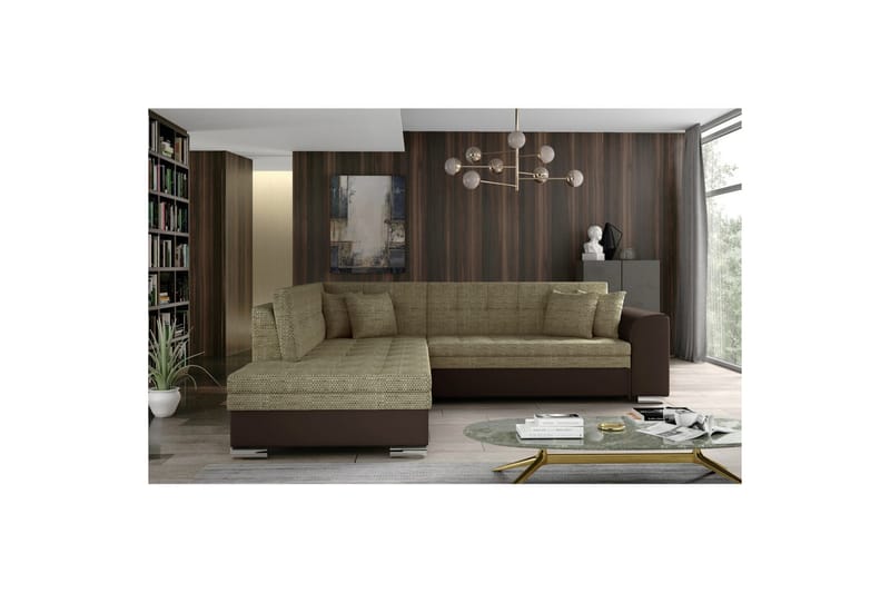 Hörnsoffa Eltap Pieretta 260x207x78 cm - Berlin 03, Soft 66, Beige, Mörkbrun, Vänster - Möbler - Soffa - Skinnsoffa