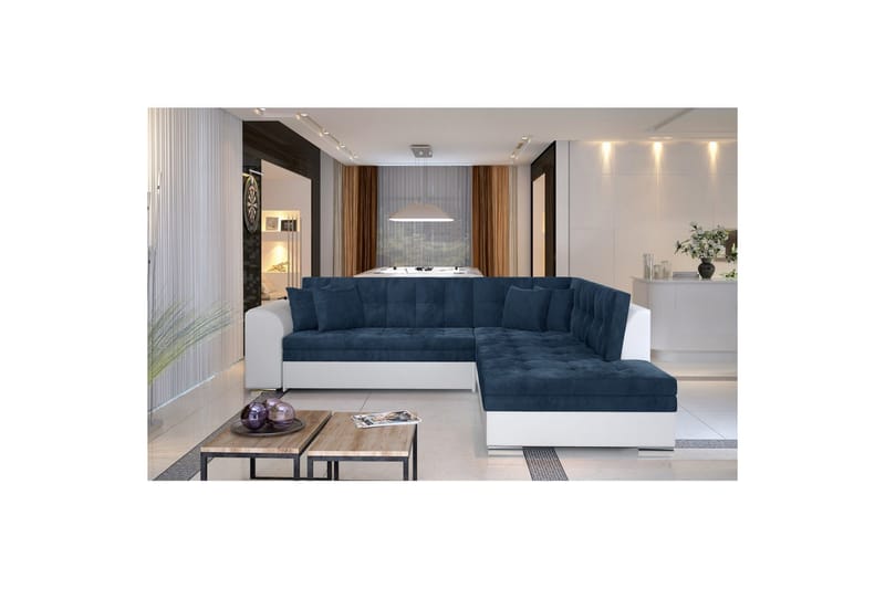 Hörnsoffa Eltap Pieretta 260x207x78 cm - Kronos 09, Soft 17, Mörkblå, Vit, Höger - Möbler - Soffa - Sammetssoffa