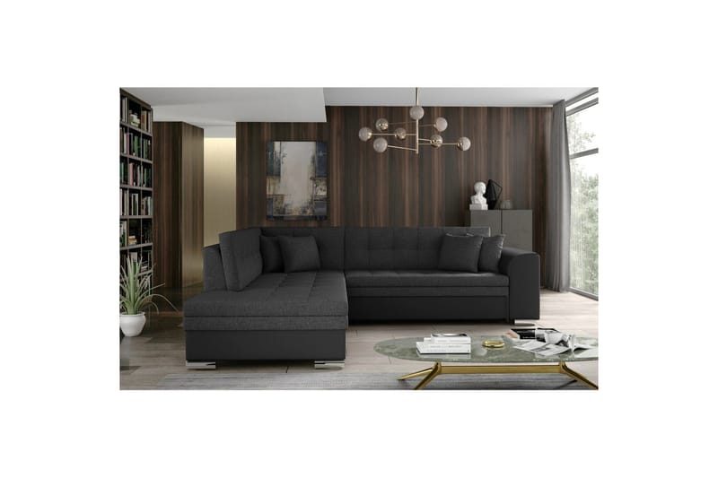 Hörnsoffa Eltap Pieretta 260x207x78 cm - Inari 96, Soft 11, Mörkgrå, Svart, Vänster - Möbler - Soffa - Skinnsoffa