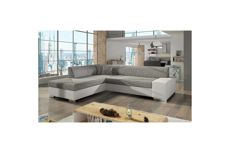 Hörnsoffa Eltap Porto 278x217x74 cm - Berlin 01, Soft 17, Grå, Vit, Vänster - Möbler - Soffa - Skinnsoffa