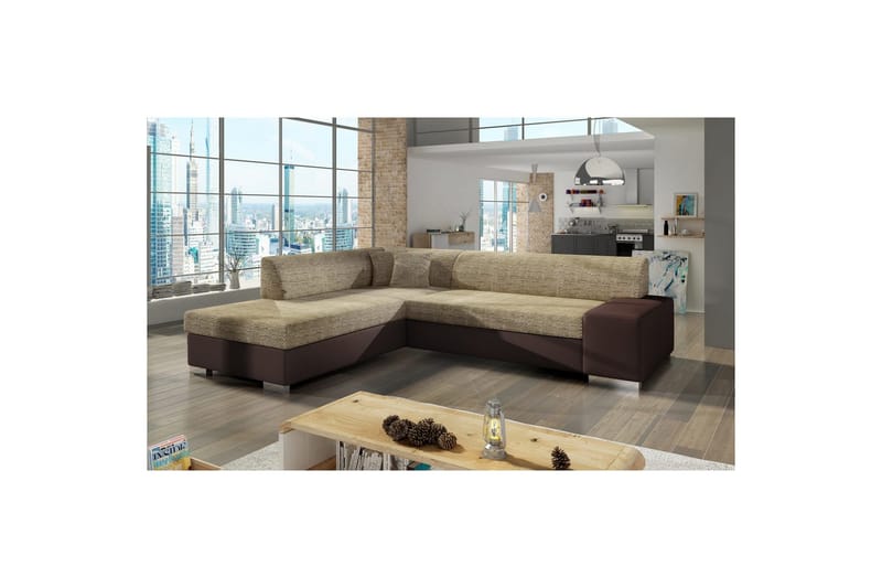 Hörnsoffa Eltap Porto 278x217x74 cm - Berlin 03, Soft 66, Beige, Mörkbrun, Vänster - Möbler - Soffa - Skinnsoffa