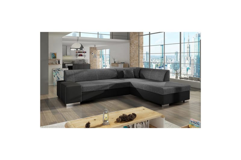 Hörnsoffa Eltap Porto 278x217x74 cm - Sawana 05, Soft 11, Grå, Svart, Höger - Möbler - Soffa - Skinnsoffa