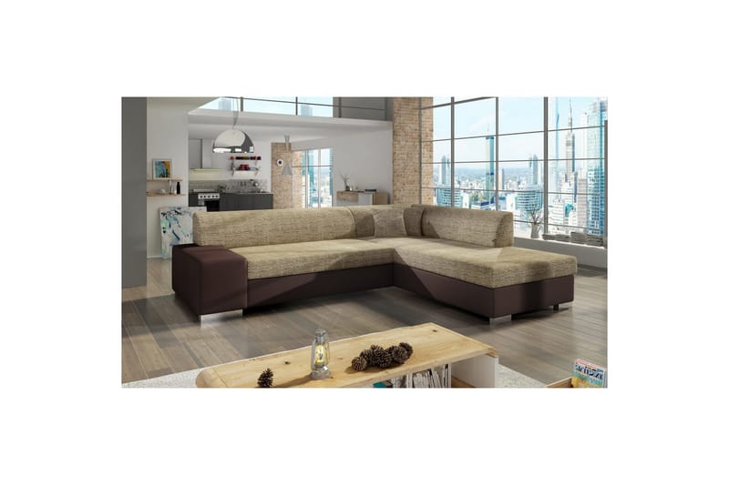 Hörnsoffa Eltap Porto 278x217x74 cm - Berlin 03, Soft 66, Beige, Mörkbrun, Höger - Möbler - Soffa - Skinnsoffa