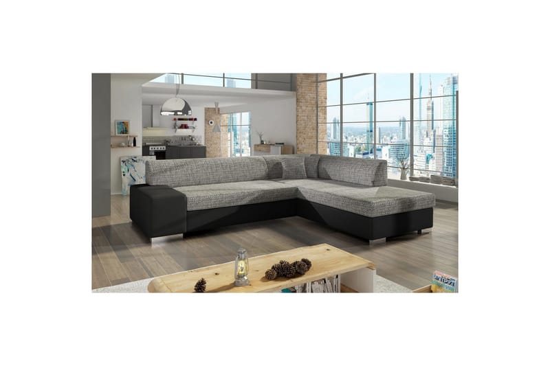 Hörnsoffa Eltap Porto 278x217x74 cm - Berlin 01, Soft 11, Grå, Svart, Höger - Möbler - Soffa - Skinnsoffa