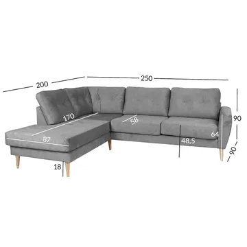 Hörnsoffa Ivarby Vänster - grå - Möbler - Soffa - Sammetssoffa